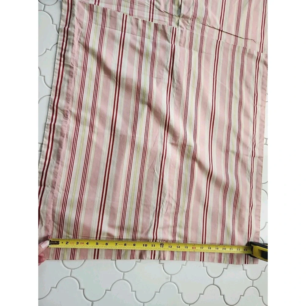 2/Ballard Designs Pink Red Lime Green Tan Striped Euro Shams Cotton Button